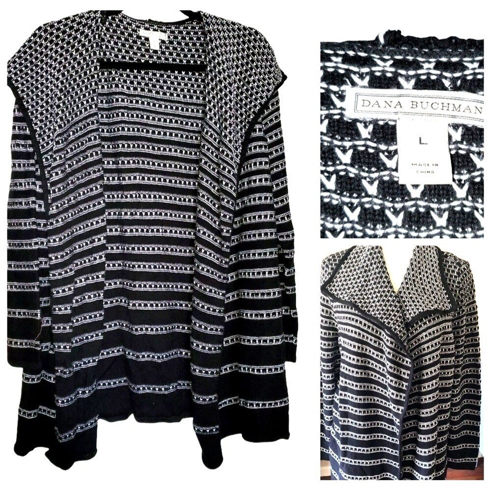 Oversized Dana Buchman Striped Artsy Neutral Print lagenlook‎ Cardigan Size L